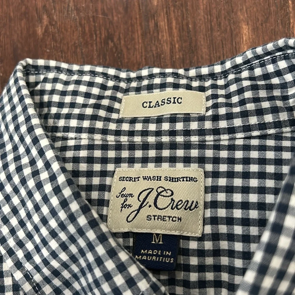 J. Crew Men’s Navy and White Gingham Button-Down Shirt